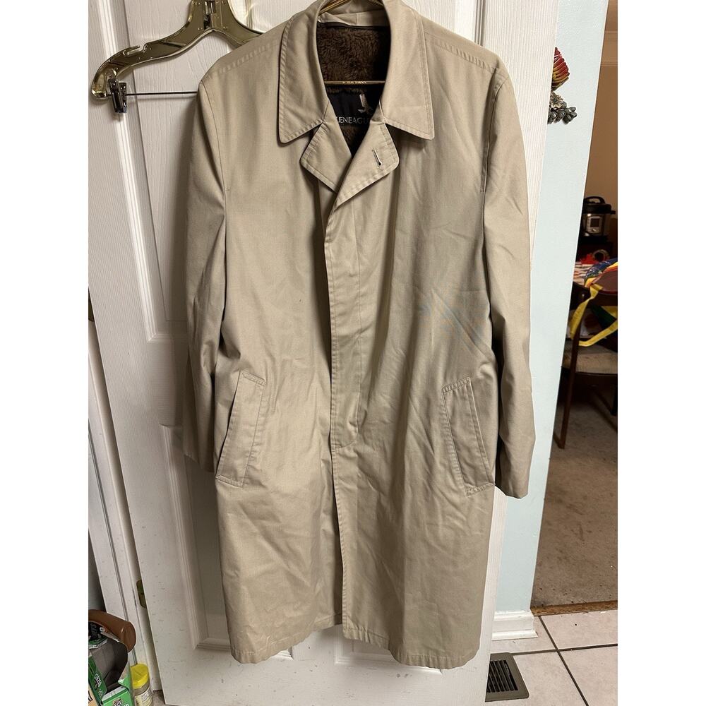 Gleneagles Trench Coat Men 44L Tan Auto Wash Wear Coat Removable Faux Fur Liner